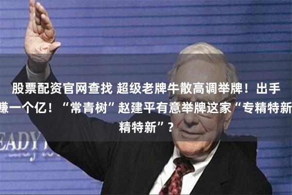 股票配资官网查找 超级老牌牛散高调举牌！出手爆赚一个亿！“常青树”赵建平有意举牌这家“专精特新”？